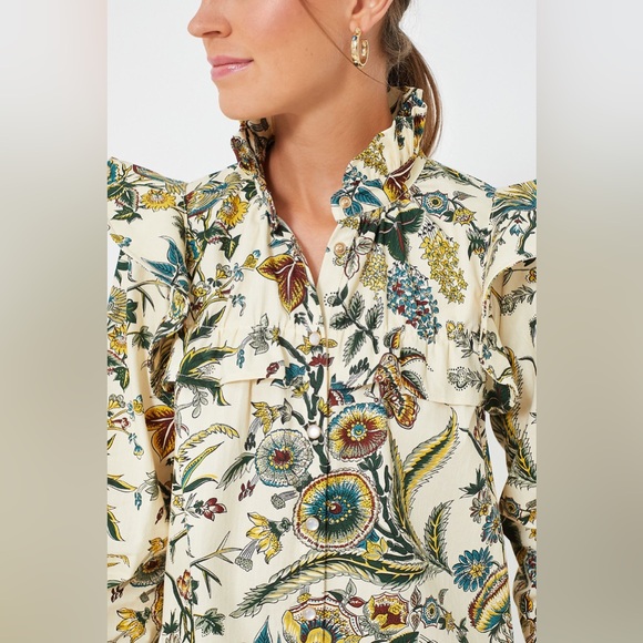 Tuckernuck Floral Ruffle Blouse - Cream and Green - Picture 5 of 16